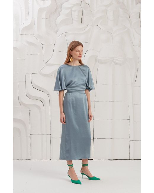Undress Blue Gina Midi Dress With Butterfly Sleeves