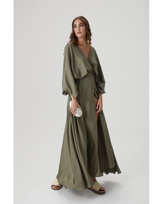 Lita Couture Green Pure Silk Wrap Dress