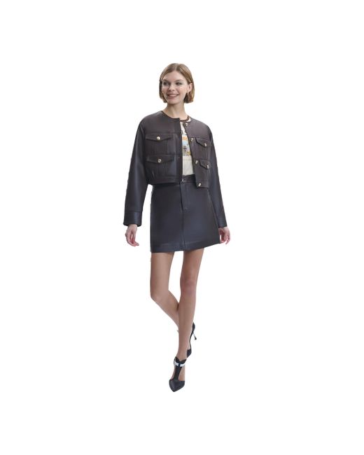 CRUSH Collection Black Lambskin Leather Pleated Short Jacket