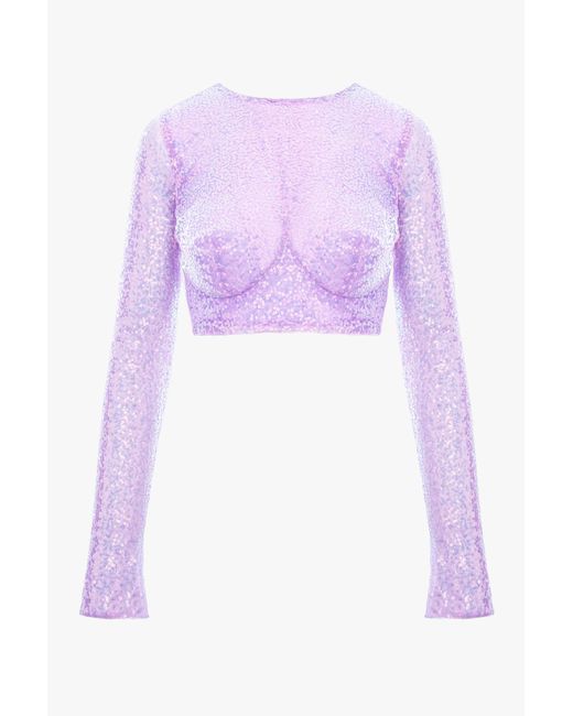Aureliana Purple Sequins Crop Top