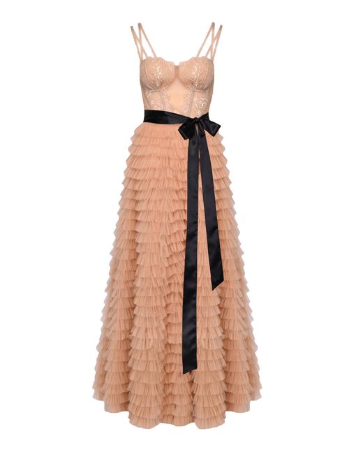 Lily Was Here Natural Phenomenal Tulle Dress With A Corset Embroidered With French Lace