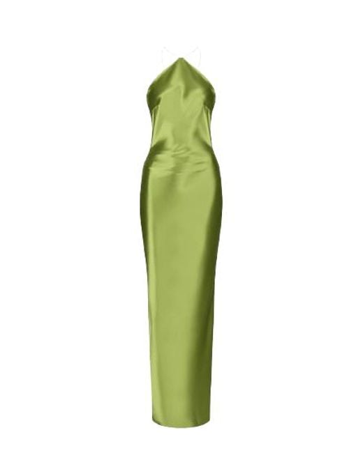HERVANR Green Aubrey Satin Halter Dress