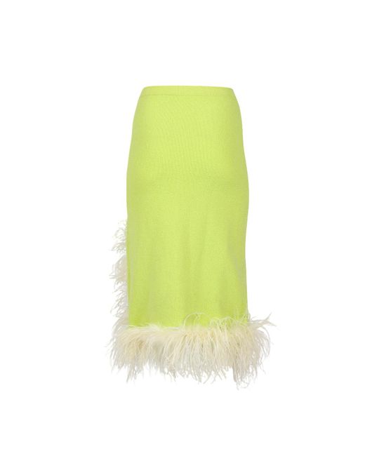 Andreeva Yellow Lime Knit Skirt With Feathers