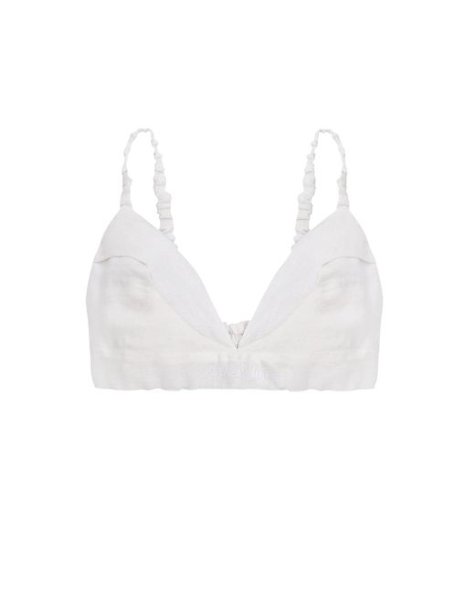 Total White White Linen Top With Textured Bra