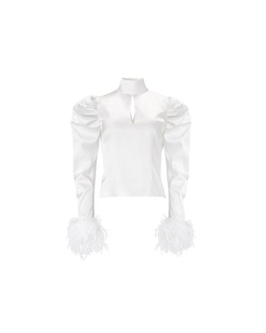 Lita Couture White Taffeta Blouse With Feathers