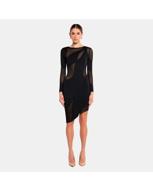 OW Collection Black Spiral Long Sleeve Dress
