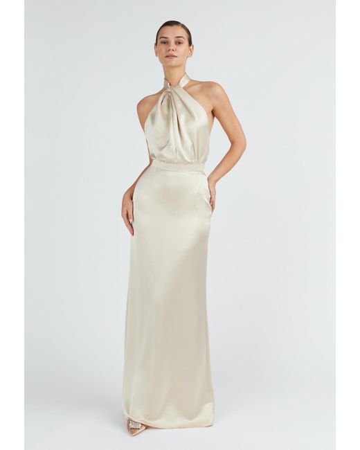 Undress White Elona Champagne Satin Evening Maxi Dress