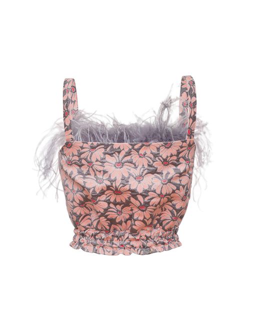 Andreeva Pink Flower Top With Feather Details And Pearl Buttons