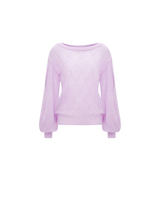 CRUSH Collection Purple Cashmere Blend Sheer Cable-Knitting Blouse