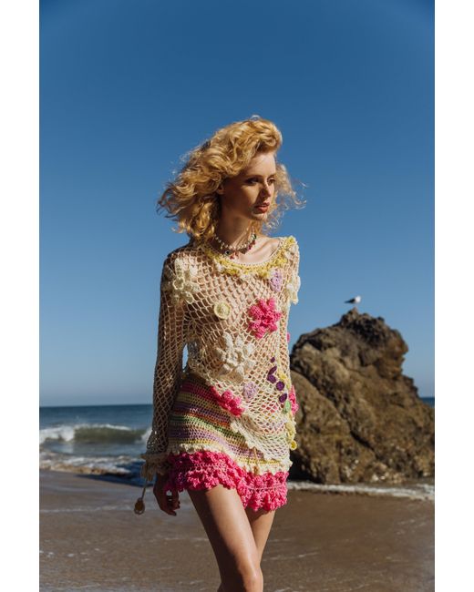 Andreeva Pink Malva Handmade Crochet Mini Skirt