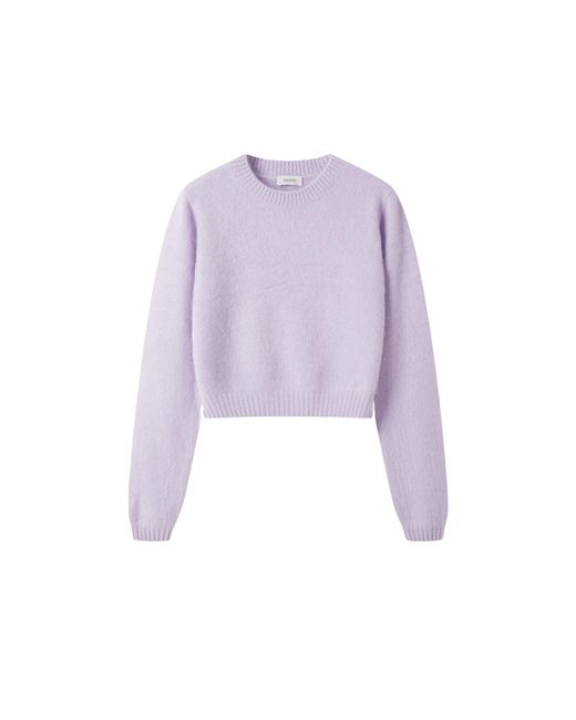 CRUSH Collection Purple Fluffy Cashmere Crewneck Sweater