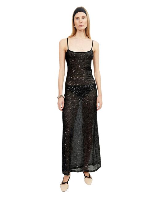Musier Paris Black Shine Embroidered Long Dress