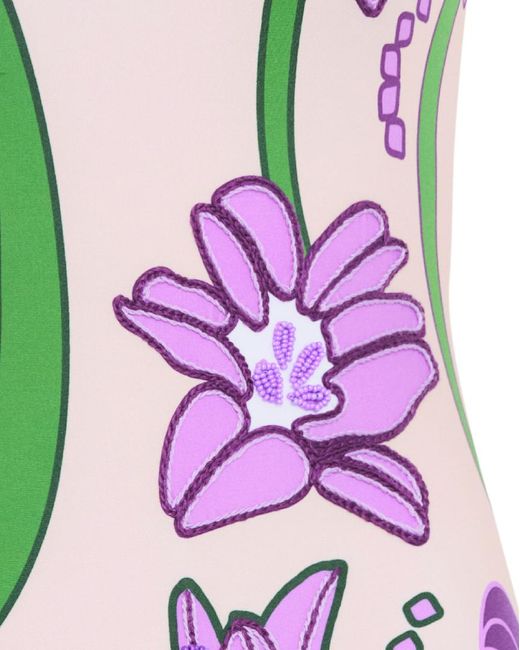 JUAN DE DIOS Pink Torre Del Cielo Embroidered One Piece / Flowers