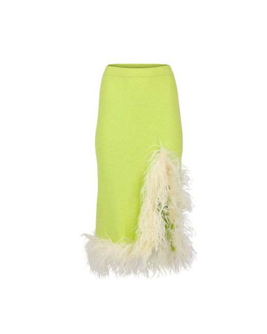 Andreeva Yellow Lime Knit Skirt With Feathers