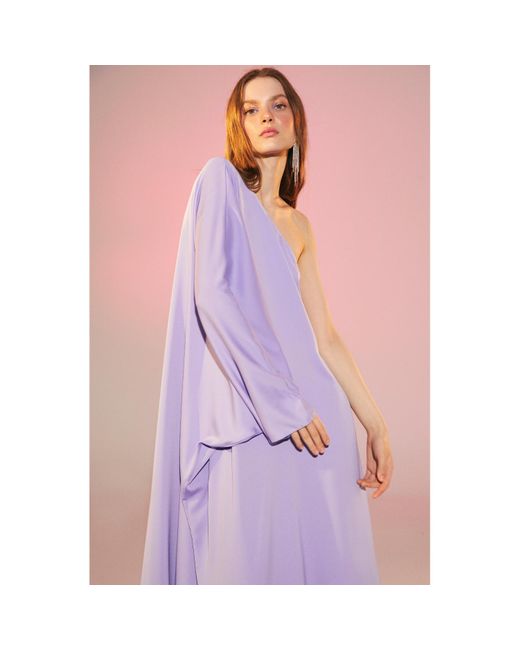 NAZLI CEREN Purple Venus One-Shoulder Maxi Dress