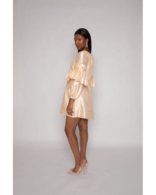 ANITABEL Natural Champagne Shift Dress With Puff Sleeves