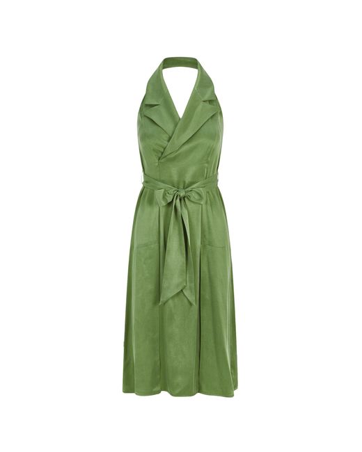 Femponiq Green Halter Neck Midi Tuxedo Dress (Avocado)