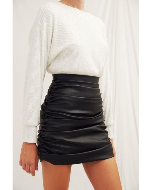 NAZLI CEREN Black Chels Ruched Vegan Leather Mini Skirt