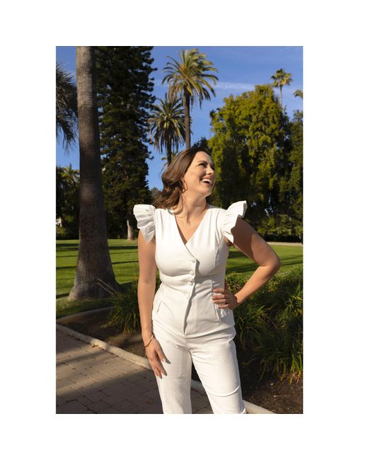 Femponiq White Ruffled Sleeve Tailored Jumpsuit ()