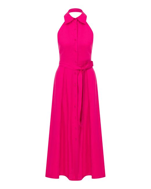 NAZLI CEREN Pink Carrie Linen Midi Dress