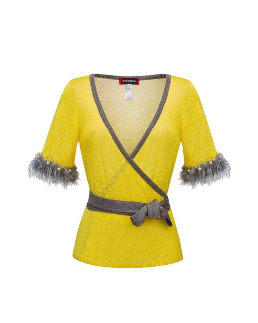 Andreeva Yellow Cross-Front Knit Top