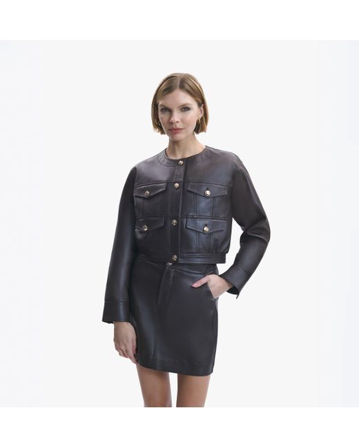 CRUSH Collection Black Lambskin Leather Pleated Short Jacket