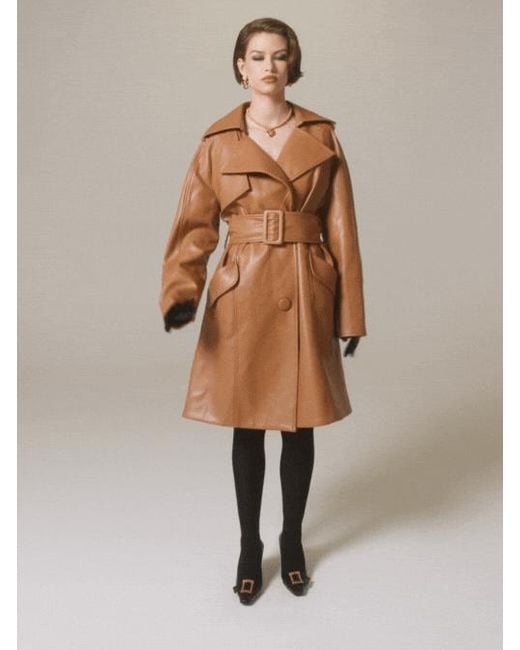 Nana Jacqueline Brown Keira Leather Trench Coat () (Final Sale)