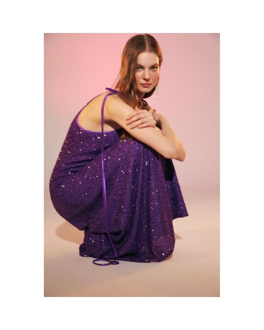 NAZLI CEREN Purple Addie Sequin Long Dress