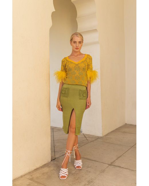 Andreeva Yellow Flower Top With Feathers