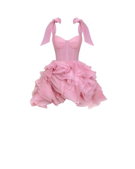 Millà Pink Danceable Mini With Ruched Flower Appliques, Garden Of Eden