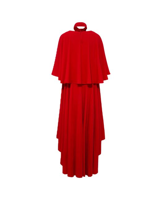 Femponiq Red Bow Tie Neck Cape Sleeve Maxi Dress