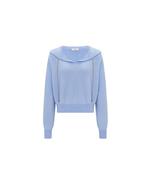CRUSH Collection Blue Chain Detailed Fluffy Cashmere Hoodie
