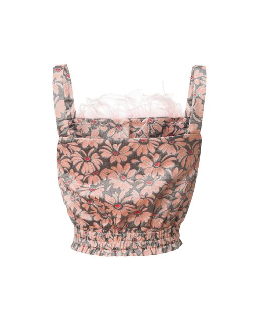 Andreeva Pink Flower Top With Feather Details And Pearl Buttons