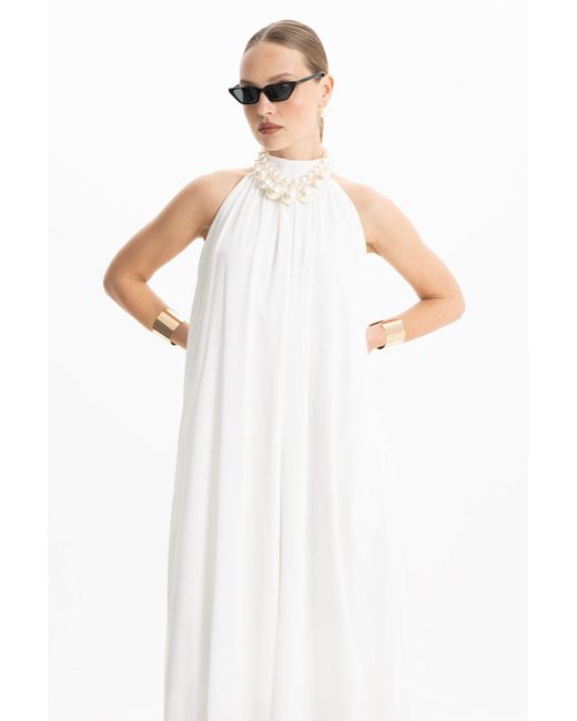 Lora Istanbul White Pam Satin Halter Maxi Dress