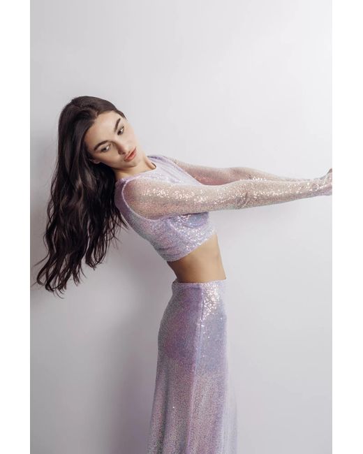 Aureliana Purple Sequins Crop Top