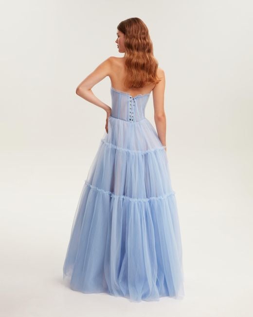 Millà Blue Light Tulle Maxi Dress With Ruffled Skirt, Garden Of Eden