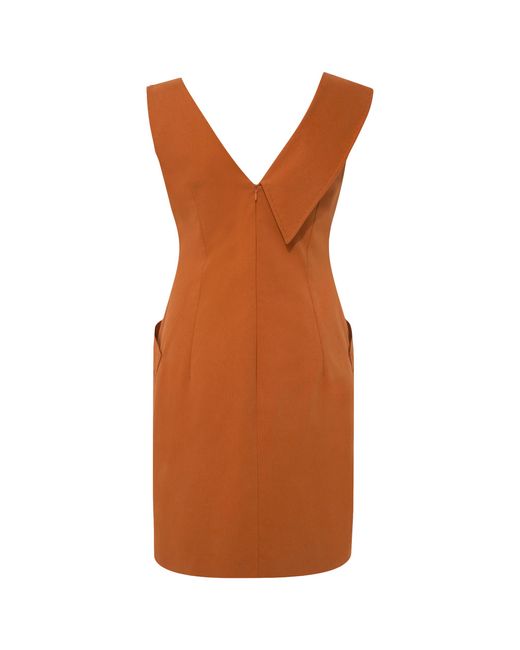 Femponiq Brown Asymmetric Lapel Tailored Cotton Dress (Burnt)