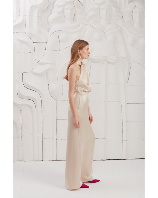 Undress White Elona Champagne Satin Evening Maxi Dress