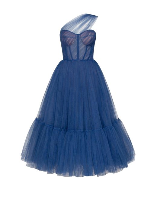 Millà Blue One-Shoulder Cocktail Tulle Dress
