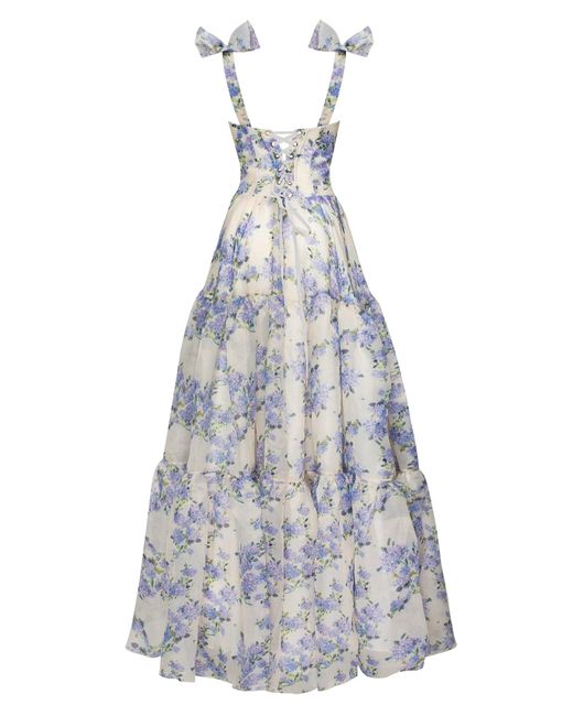 Millà White Hydrangea Tender Floral Maxi Tie-Strap Dress