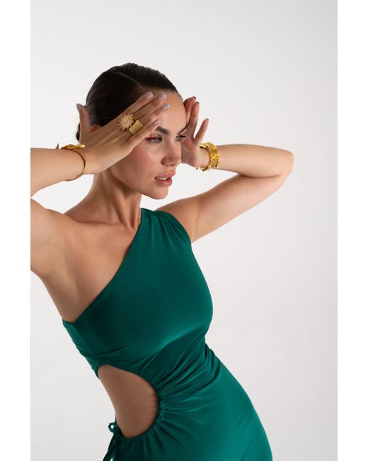 Lora Istanbul Green Zelda One Shoulder Maxi Dress