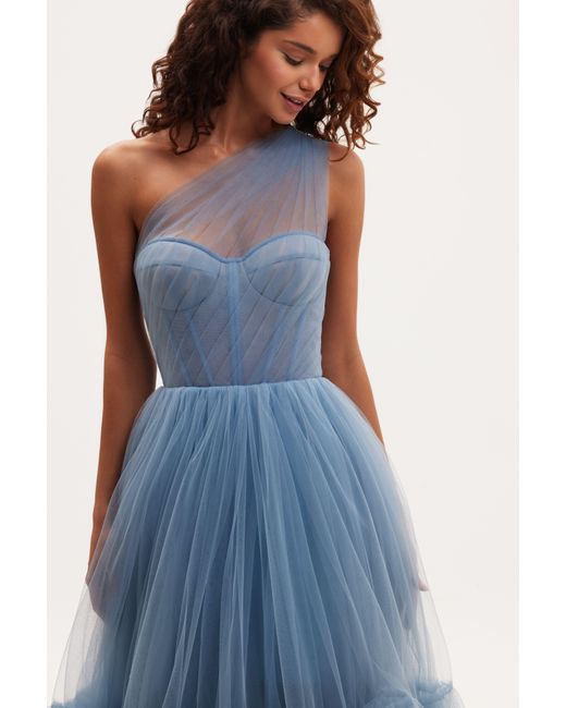 Millà Blue Light One-Shoulder Cocktail Tulle Dress