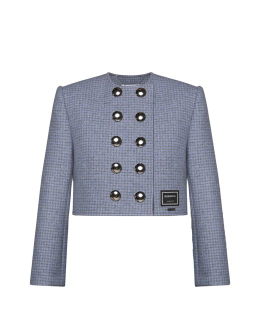 KEBURIA Blue Houndstooth Double-Breasted Jacket