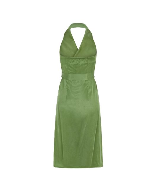 Femponiq Green Halter Neck Midi Tuxedo Dress (Avocado)