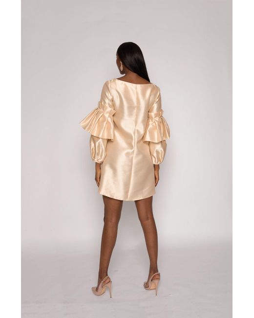ANITABEL Natural Champagne Shift Dress With Puff Sleeves