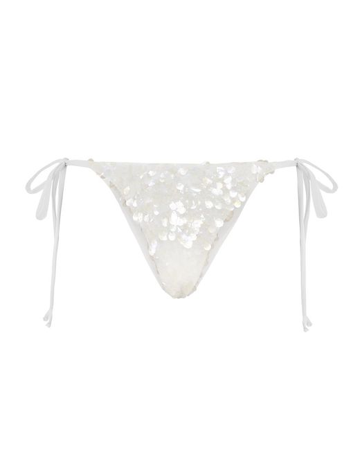 Oceanus White Sienna Sequin Embroidery Bikini Bottoms