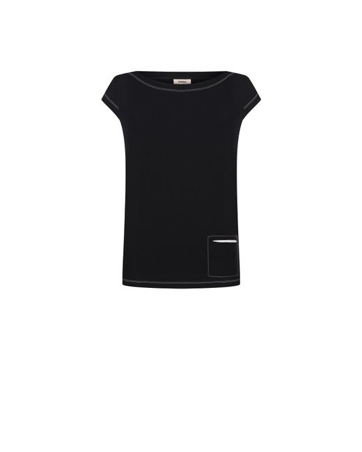INNNA Black Cotton T-Shirt With A Pocket