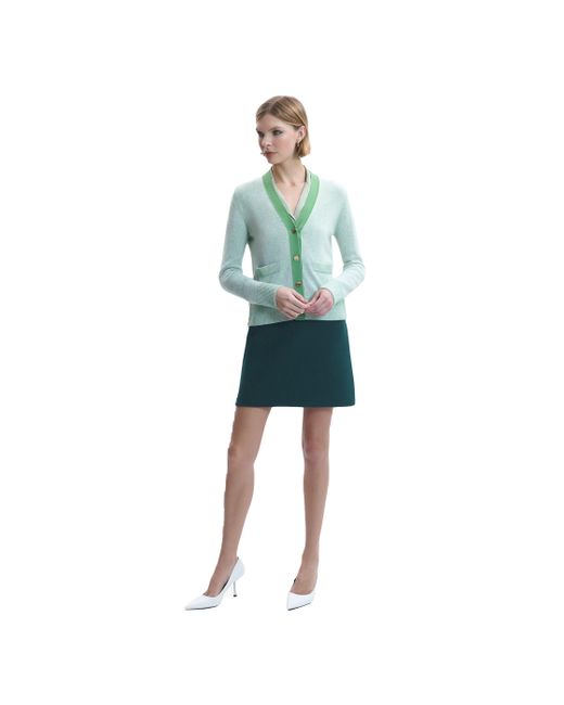 CRUSH Collection Green Double Cashmere Color-Blocked V-Neck Cardigan