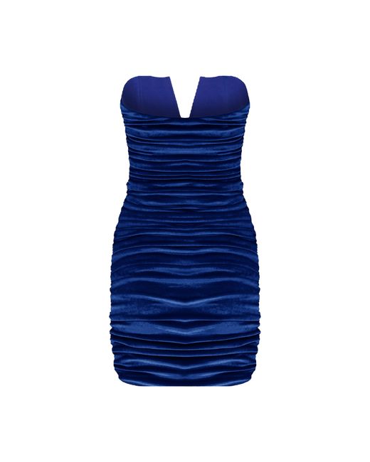 NAZLI CEREN Blue Luce Velvet Mini Dress