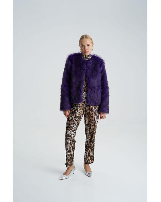 Lora Istanbul Purple Lola Faux Fur Short Coat